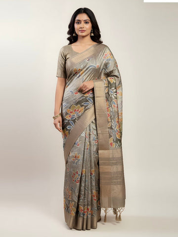 Mystic Lotus Nightfall Handloom Jacquard Border Tussar Saree JQ2 Geetha Creation